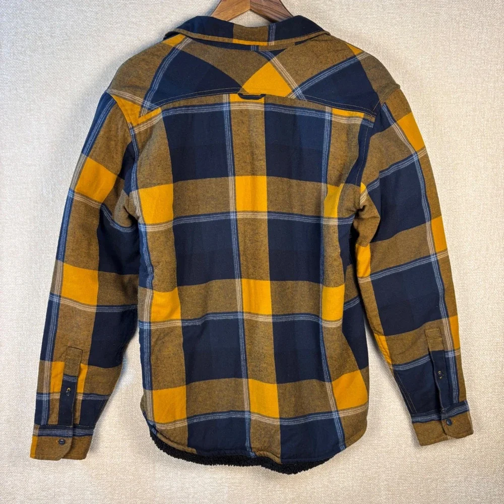 Levis Mens Sherpa Lined Flannel Shirt Jacket Plaid Yellow Navy Blue Size Small